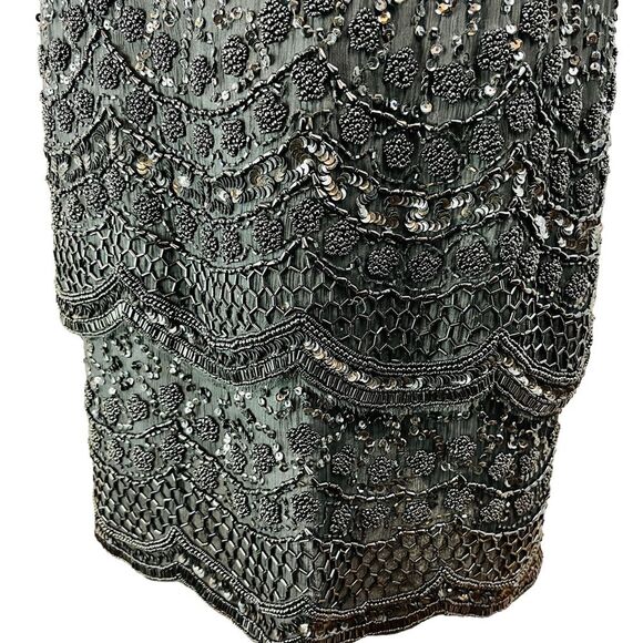 Vintage LAURENCE KAZAR Black Fully Beaded Shift Dress Short Sleeve Silk Art Deco - Picture 4 of 16